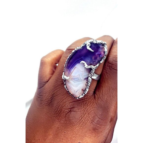 Gothic purple agate crystal statement ring - Picture 2 of 12